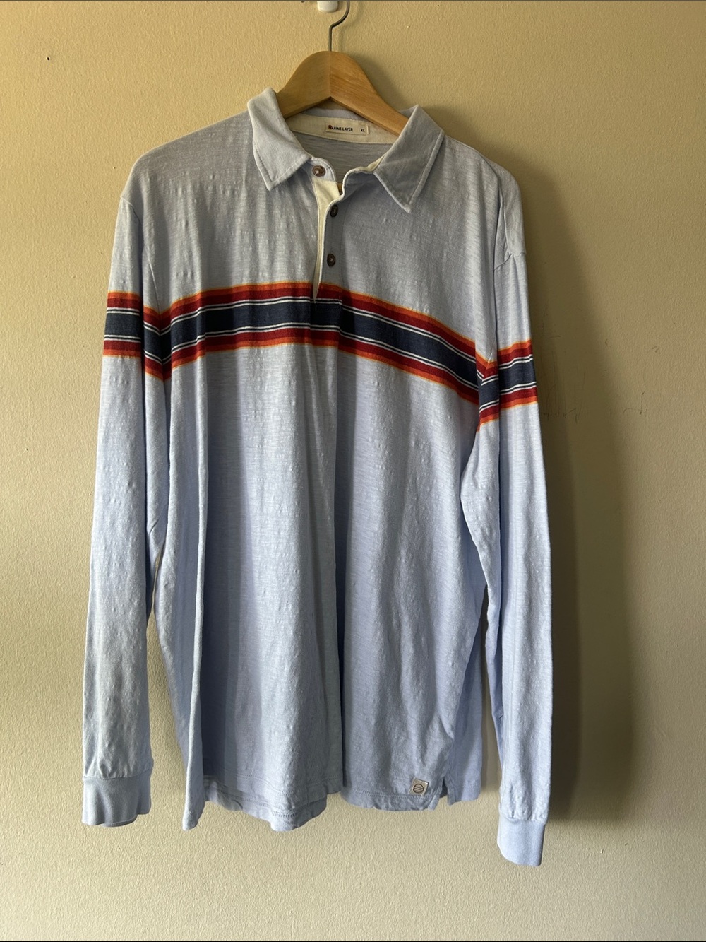 Marine layer Light Blue Striped Long-Sleeve Polo Shirt